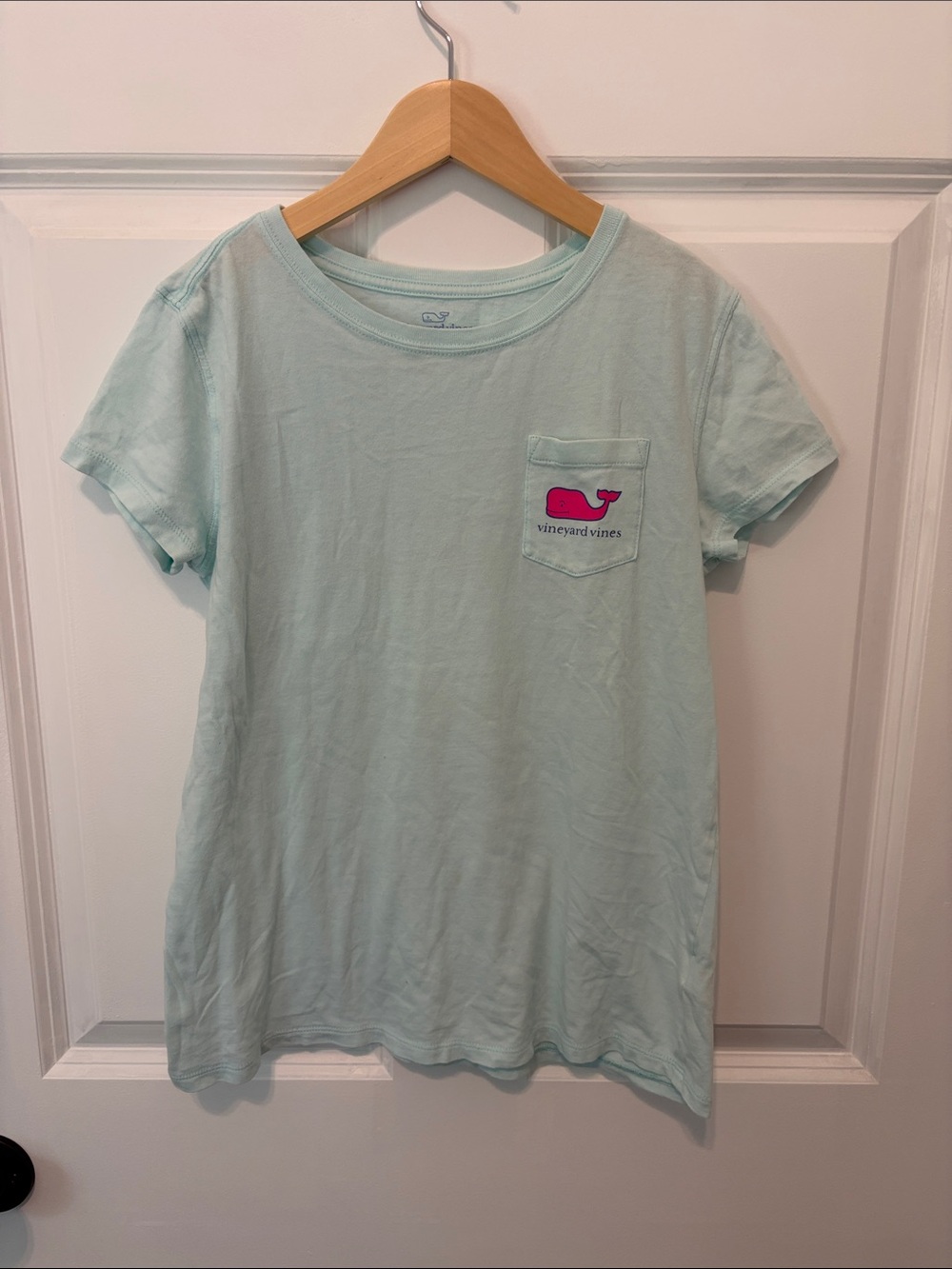 Vineyard Vines Mint Short Sleeve Tee with Pink Whale Pocket